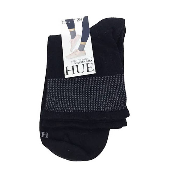 HUE Sporty Shortie Sneaker Socks OS Ankle Athletic Comfort Stretch Black U21610 - Picture 1 of 5
